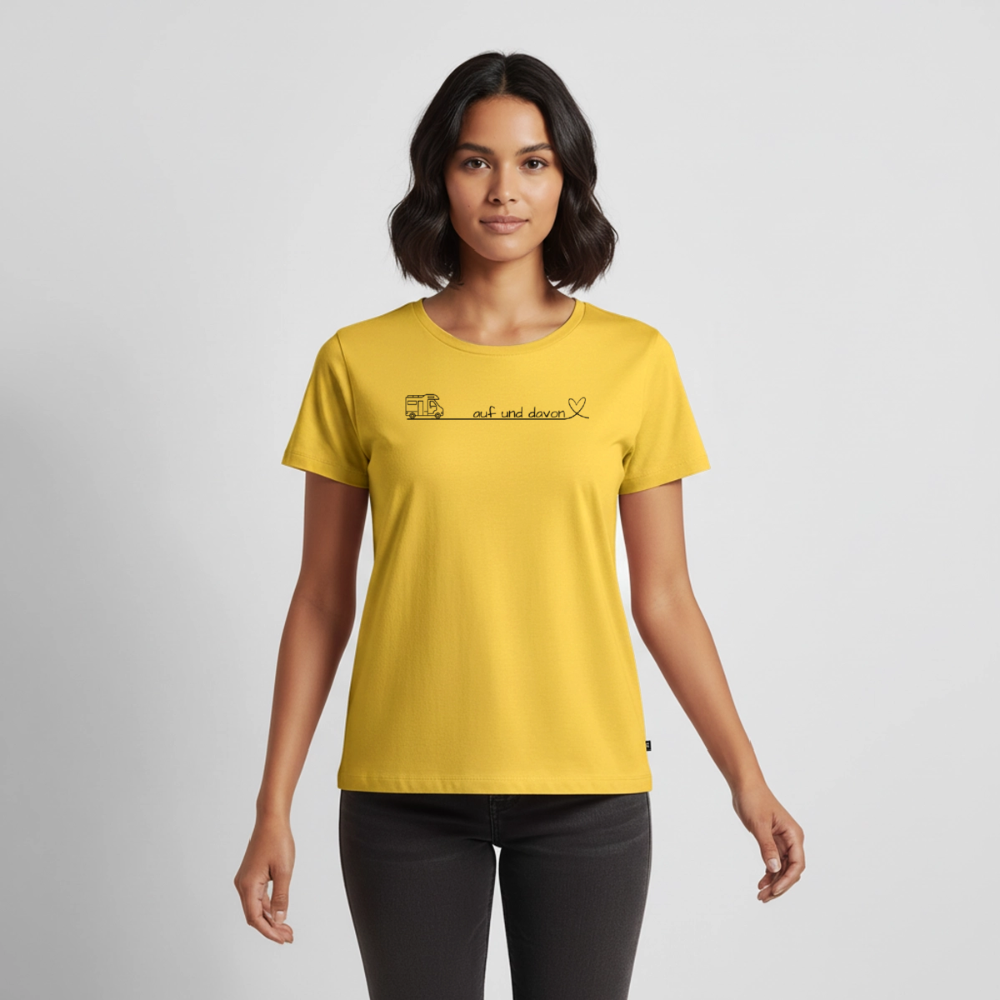 Auf und Davon - Damen Camping T-Shirt - Wohnmobil - Sonnengelb