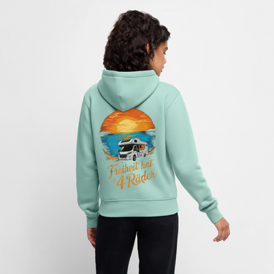 SS - Freiheit hat 4 Räder - Damen Camping Hoodie - Wohnmobil - Mint 
