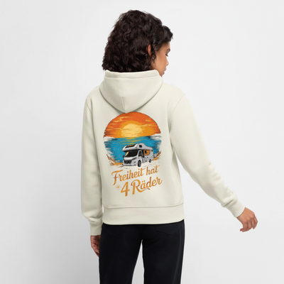 SS - Freiheit hat 4 Räder - Damen Camping Hoodie - Wohnmobil - Naturweiß