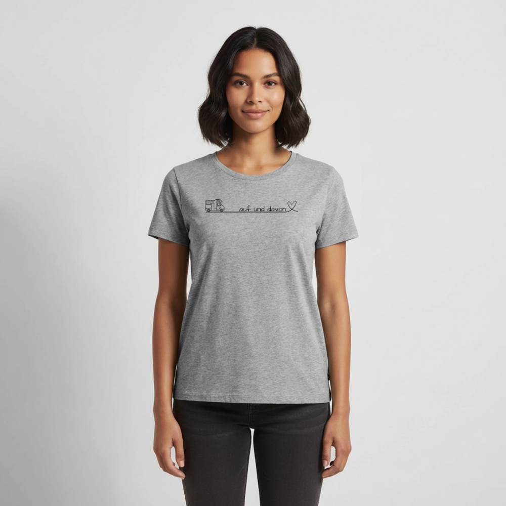 Auf und Davon - Damen Camping T-Shirt - Wohnmobil - Grau meliert