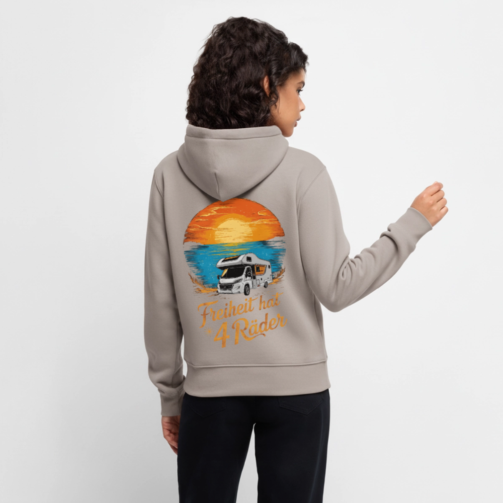 SS - Freiheit hat 4 Räder - Damen Camping Hoodie - Wohnmobil - Taupe