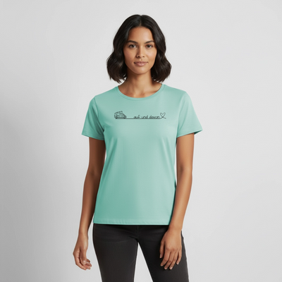 Auf und Davon - Damen Camping T-Shirt - Bulli / Van - Mint 