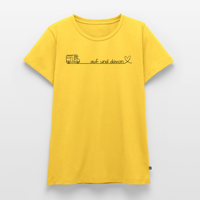 Auf und Davon - Damen Camping T-Shirt - Wohnmobil - Sonnengelb