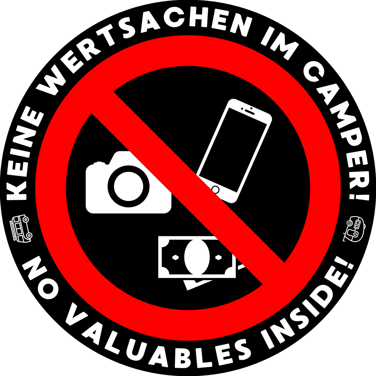 Warnaufkleber - Keine Wertsachen im Camper - LazyDonkeyDesign 