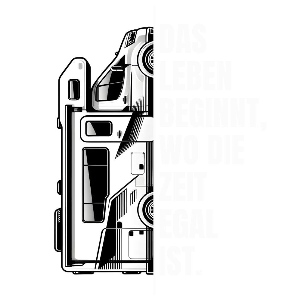 Motiv „Das Leben beginnt, wo die Zeit egal ist“ mit Wohnmobil